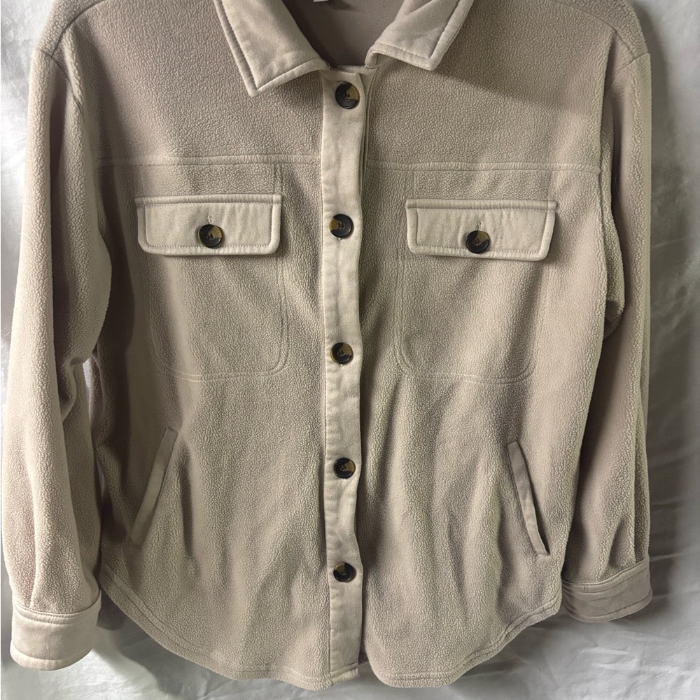 Sincerly Jules Taupe Beige Teddy Button-Front Shacket